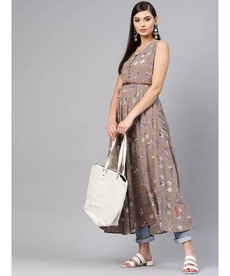 Grey Cycle Print Sleeveless Flared Maxi 4