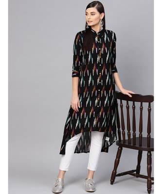 Black Ikat High Low Shirt Dress 4
