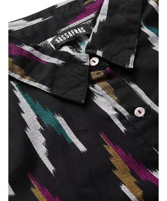 Black Ikat High Low Shirt Dress 5