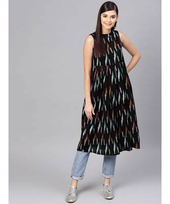 Black Ikat Box Pleat Sleeveless Dress 1