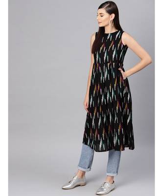 Black Ikat Box Pleat Sleeveless Dress 2