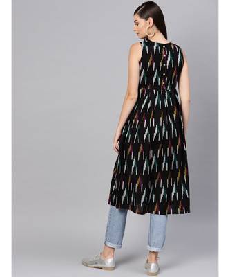 Black Ikat Box Pleat Sleeveless Dress 3