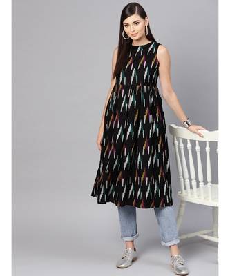 Black Ikat Box Pleat Sleeveless Dress 4