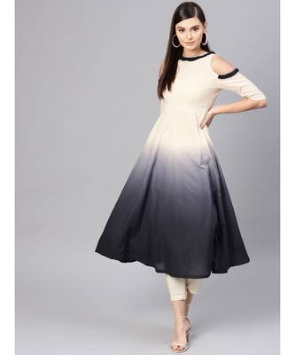 White & Black Ombre Cold Shoulder Maxi 1