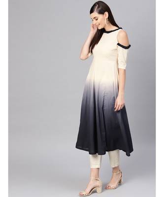 White & Black Ombre Cold Shoulder Maxi 2