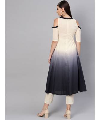 White & Black Ombre Cold Shoulder Maxi 3