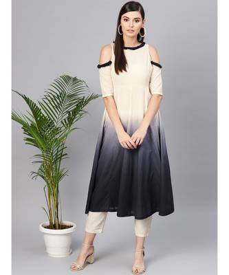 White & Black Ombre Cold Shoulder Maxi 4
