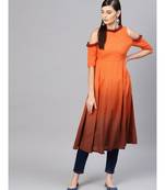Orange & Brown Ombre Cold Shoulder Maxi