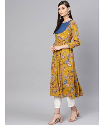 Mustard Paisley Gathered Yoke Dress 2