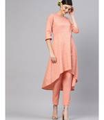 Peach Foil High Low Kurta With Peach Pants
