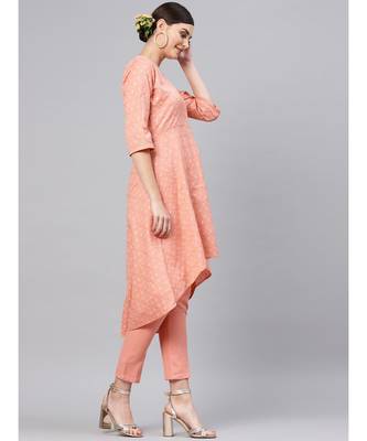Peach Foil High Low Kurta With Peach Pants 2