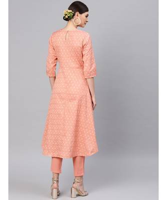 Peach Foil High Low Kurta With Peach Pants 3