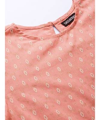 Peach Foil High Low Kurta With Peach Pants 5