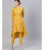 Mustard Paisely High Low Kurta With Mustard Pants