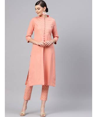 Peach Front Yoke Kurta With Peach Printed Pants 1
