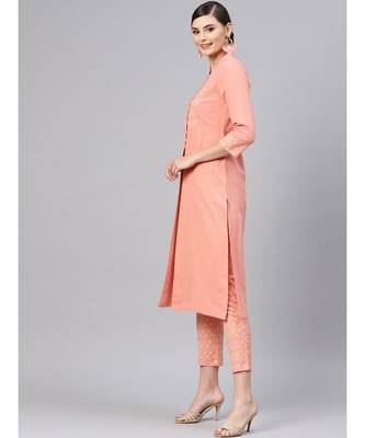 Peach Front Yoke Kurta With Peach Printed Pants 2