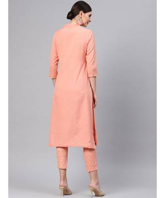 Peach Front Yoke Kurta With Peach Printed Pants 3