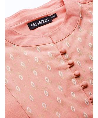 Peach Front Yoke Kurta With Peach Printed Pants 5