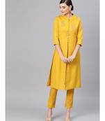 Mustard Paisley Front Yoke Kurta With Mustard Floral Pants