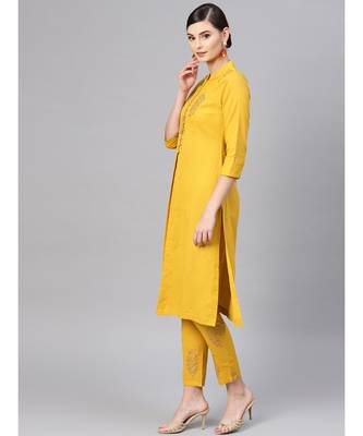 Mustard Paisley Front Yoke Kurta With Mustard Floral Pants 2