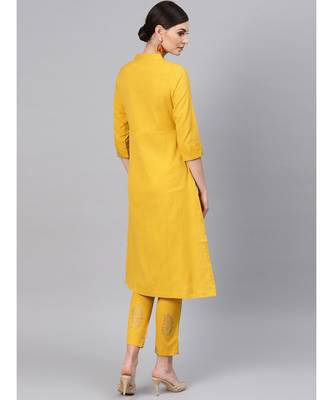 Mustard Paisley Front Yoke Kurta With Mustard Floral Pants 3