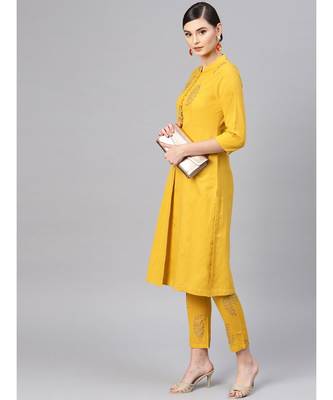 Mustard Paisley Front Yoke Kurta With Mustard Floral Pants 4