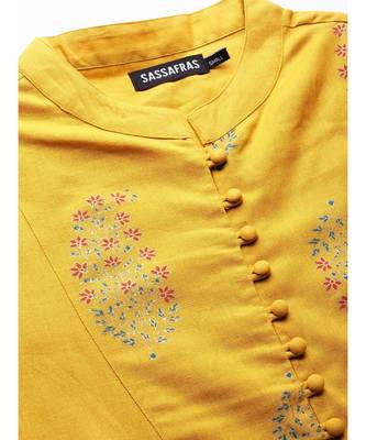 Mustard Paisley Front Yoke Kurta With Mustard Floral Pants 5