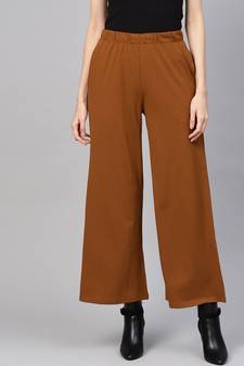 Brown Inlay Pocket Palazzo Pants