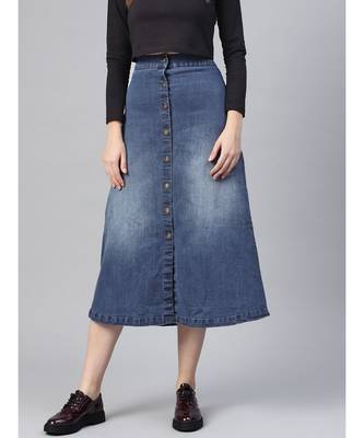 Denim Blue Washed Long Buttoned Skirt 1