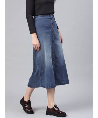 Denim Blue Washed Long Buttoned Skirt 2