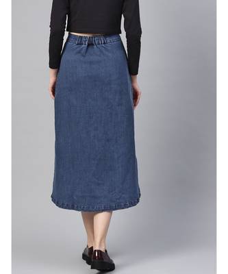 Denim Blue Washed Long Buttoned Skirt 3