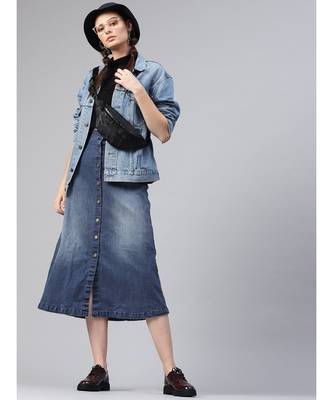 Denim Blue Washed Long Buttoned Skirt 4