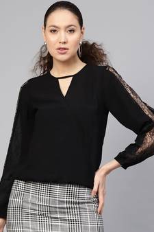 Black Lace insert Wrap Top