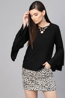 Black Criss Cross Neck Top