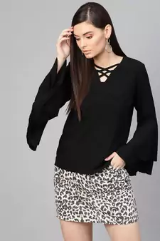 Black Criss Cross Neck Top