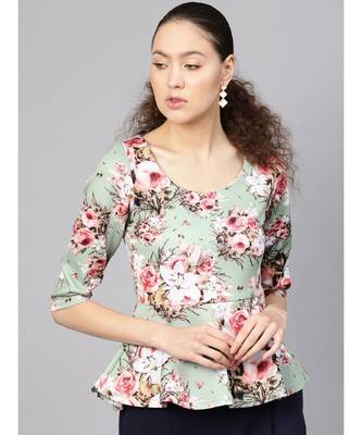 Green Floral Peplum Top 1