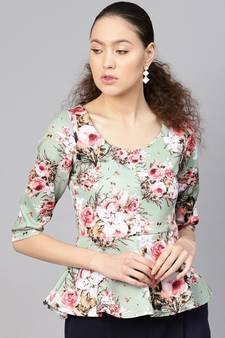 Green Floral Peplum Top