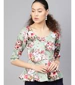 Green Floral Peplum Top