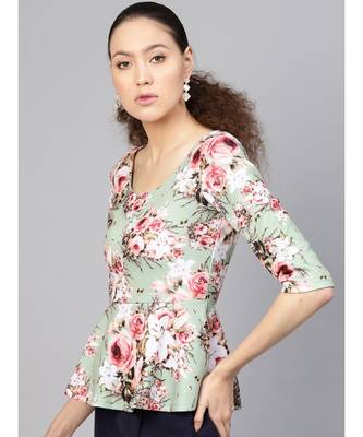 Green Floral Peplum Top 2