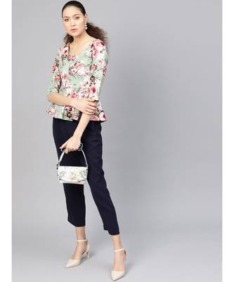 Green Floral Peplum Top 4