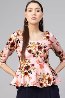 Pink Floral Peplum Top