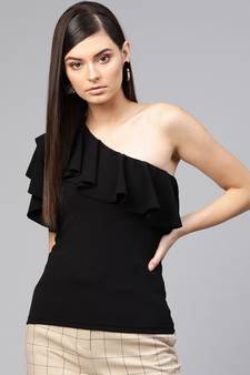 Black One Shoulder Ruffle Top