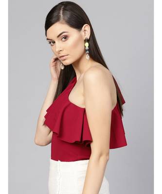 Maroon One Shoulder Ruffle Top 2