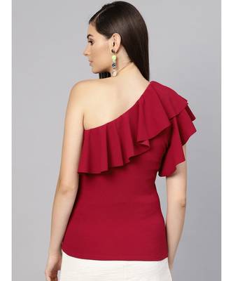 Maroon One Shoulder Ruffle Top 3