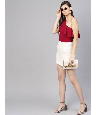 Maroon One Shoulder Ruffle Top 4