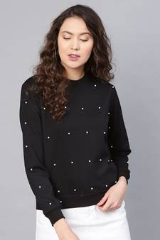 Pearl Beaded Black Sweatshirt