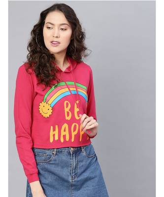 Fuchsia Rainbow Print Crop Hoodie 1