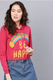 Fuchsia Rainbow Print Crop Hoodie