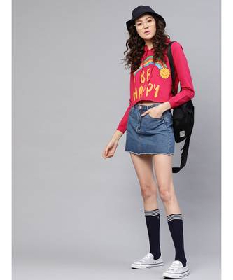 Fuchsia Rainbow Print Crop Hoodie 4