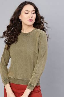 Olive Stone Washed Sweatshirt